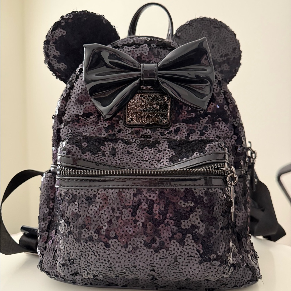 Sequin Black Backpack with Bow